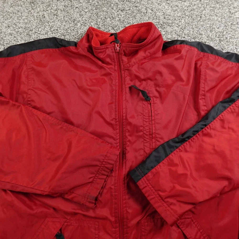 VTG Nike Jacket Mens M Red Swoosh Fleece Lined Zip Track Windbreaker Coat‎ Y2K